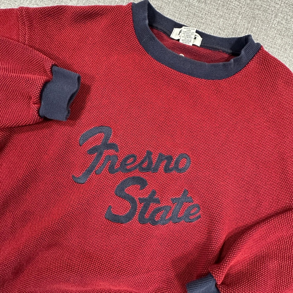 Vintage Fresno State Ping Sweatshirt Mens Large Red Made in USA Waffle Knit Boxy